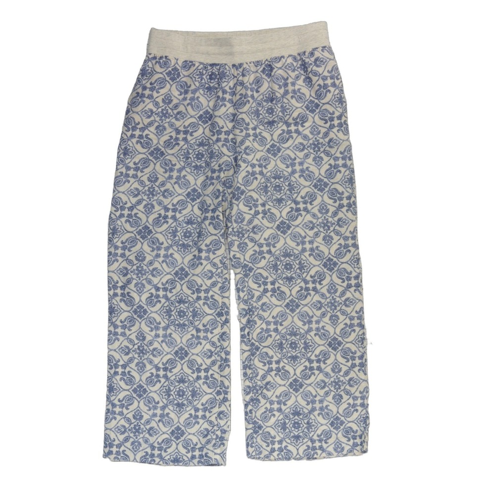 Soft Surroundings Linen Pants Women's‎ Size Large Blue White Paisley Wide Leg